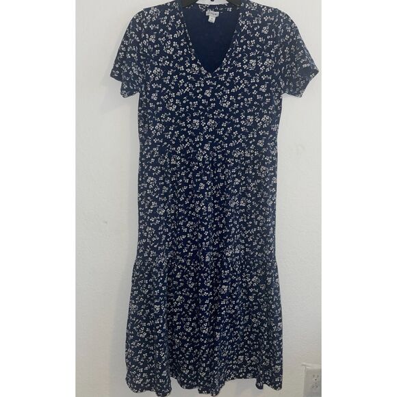 J. Crew Women's Navy and White Floral Small Size Midi Dress - Picture 1 of 4